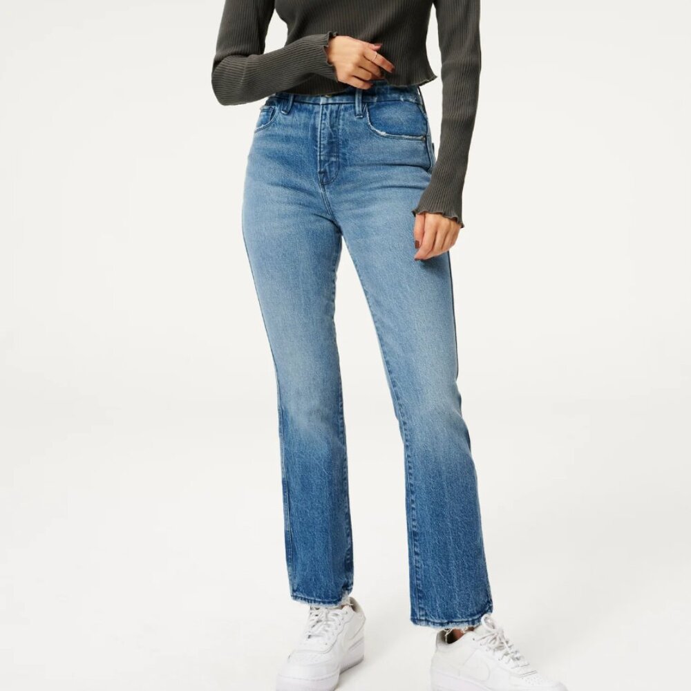 Good American Good Curve Straight Natural Fray Hem Jeans - Size 12/31
